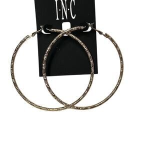 INC Gold Textured Large Hoop Earrings 3" Diameter Pierced